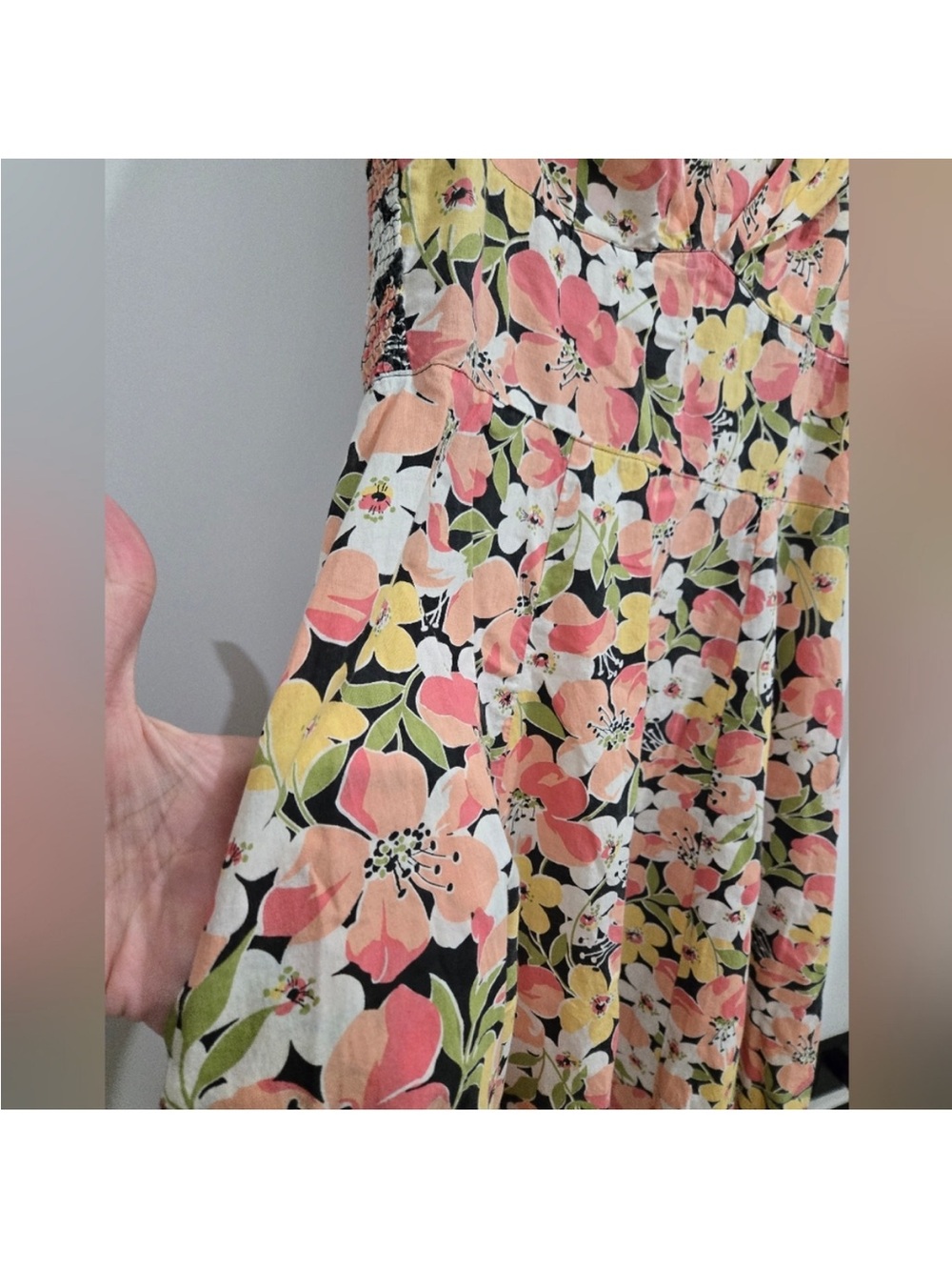 Vintage April Cornell 100% Cotton Midi Dress Floral A line pink sweetheart S - Picture 4 of 10